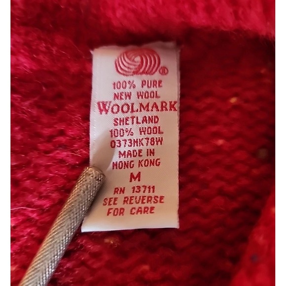 VTG LT Sport Cardigan Southwestern Aztec Shetland Wool Red Stripe Chunky Sz M - Picture 8 of 9